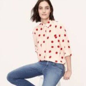 Ann Taylor Loft Red Polka Dot Long Sleeve Blouse Top Small